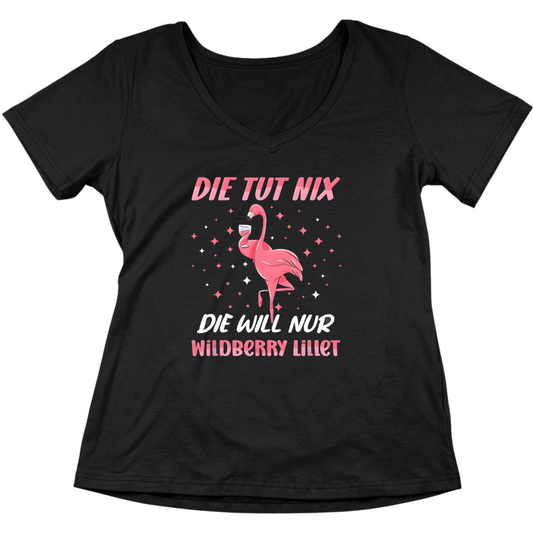 Flamingo - die tut nix, die will nur Wildberry Lillet - V-Ausschnitt Damenshirt
