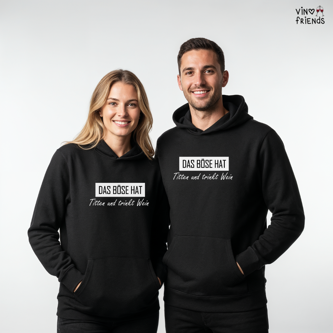 Das Böse hat Titten und trinkt Wein - Unisex Bio Hoodie