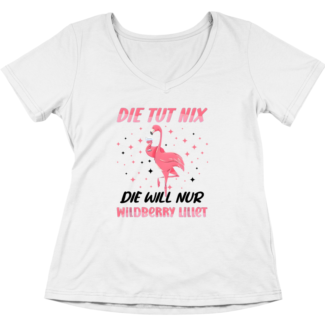 Flamingo - die tut nix, die will nur Wildberry Lillet - V-Ausschnitt Damenshirt