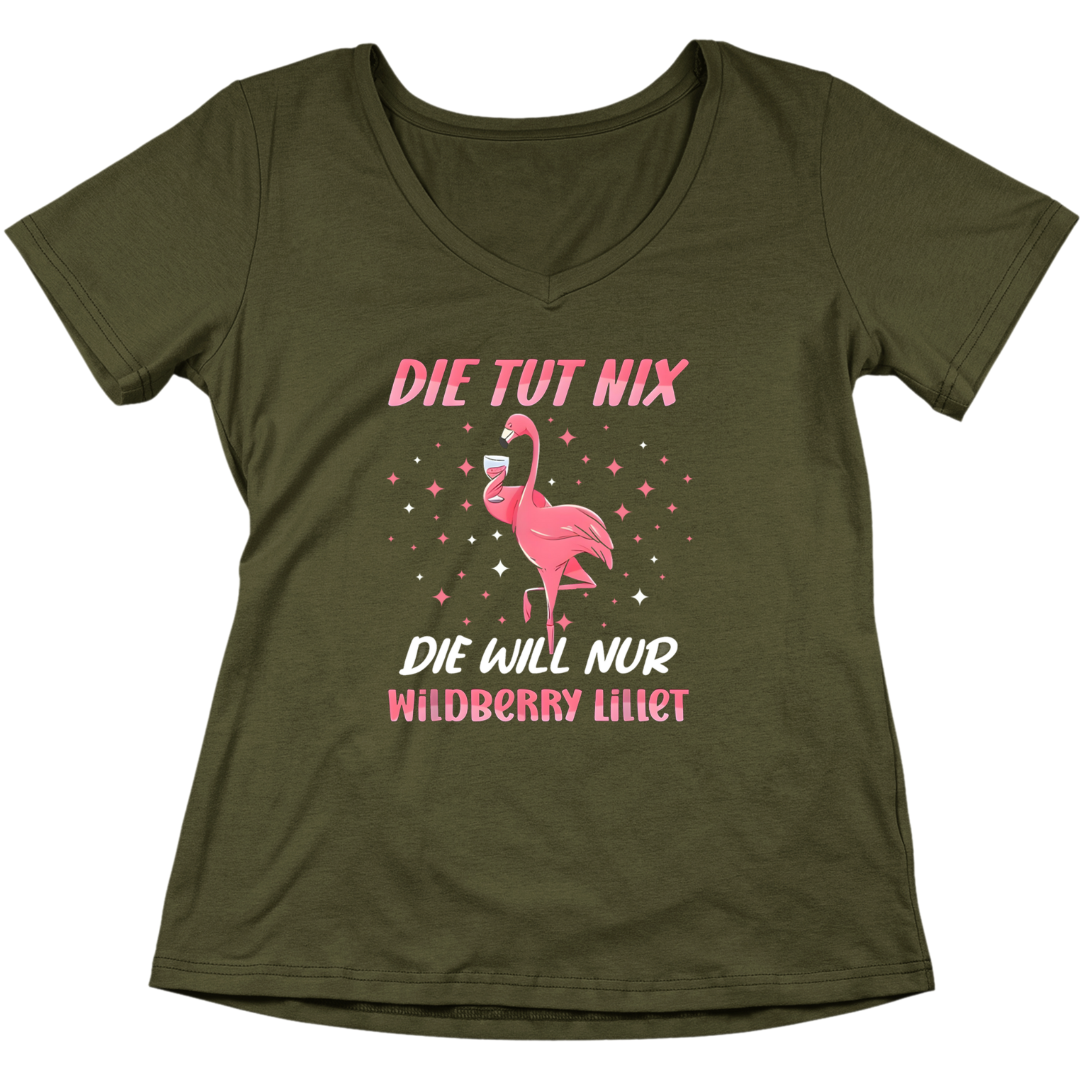 Flamingo - die tut nix, die will nur Wildberry Lillet - V-Ausschnitt Damenshirt