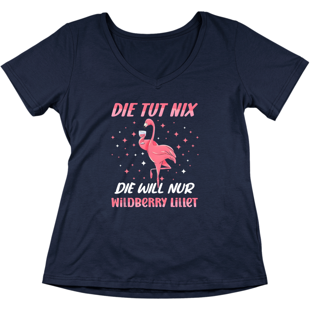 Flamingo - die tut nix, die will nur Wildberry Lillet - V-Ausschnitt Damenshirt