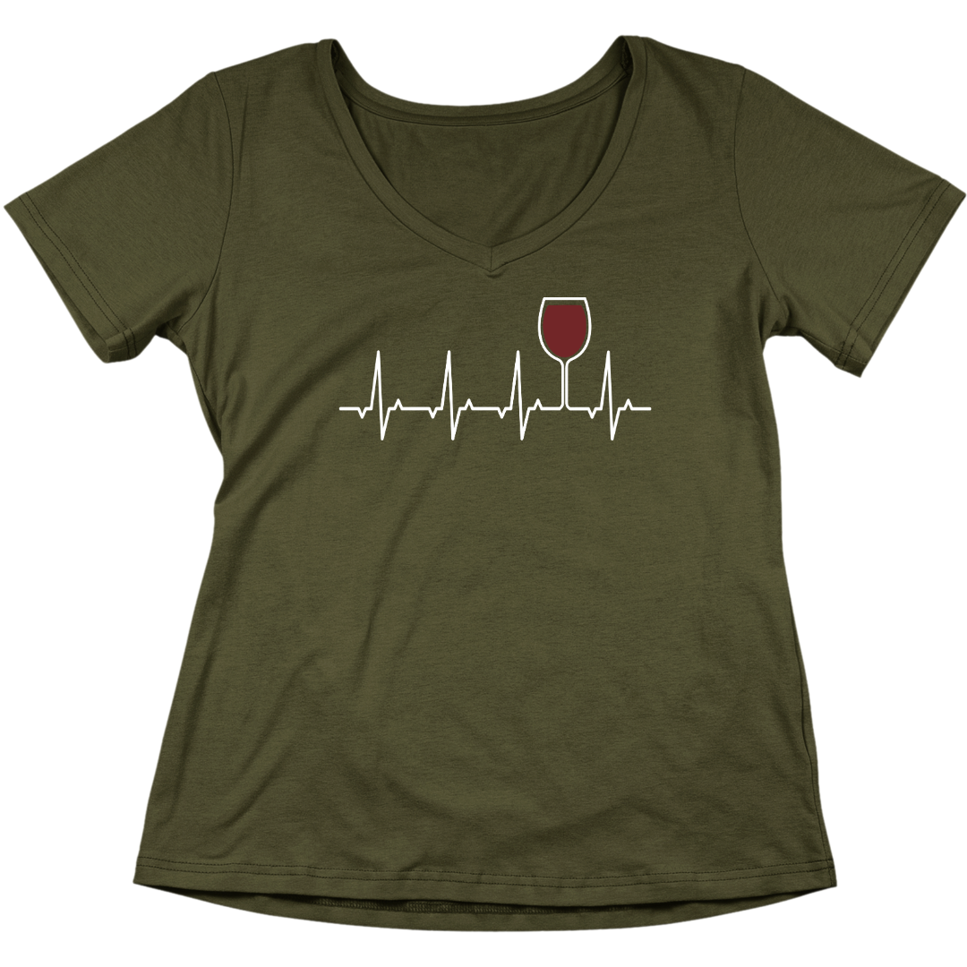 Rotwein Herzschlag - V-Ausschnitt Damenshirt